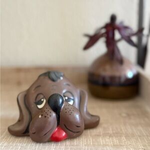 Vintage Brown Dog Head Ceramic Glasses Holder